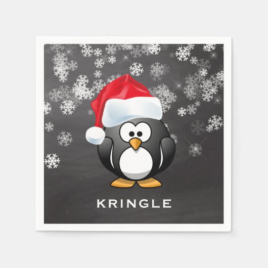 Serviette En Papier Cute Penguin Père Noël Snowflakes Chalkboard Noël (Devant)
