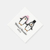 Serviette En Papier Cute Penguins Wedding Couple Names Date #3SmP  (Coin)
