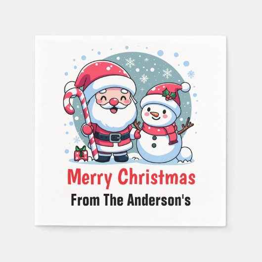 Serviette En Papier Cute Père Noël Et Motoneige Noël Personnalisé (Devant)