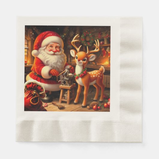 Serviette En Papier Cute Père Noël et Reindeer (Devant)