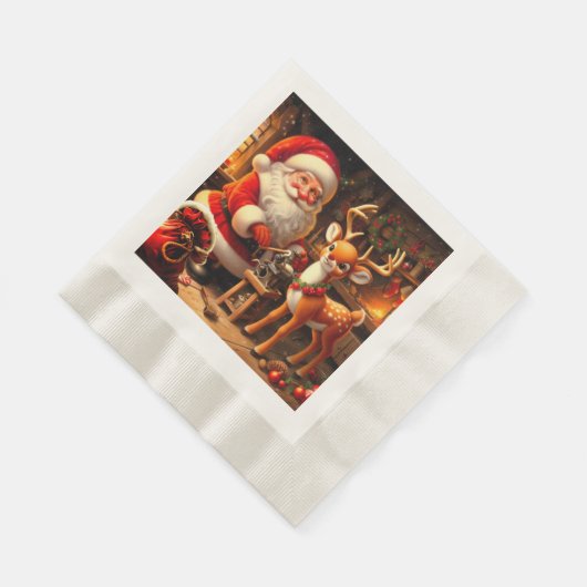 Serviette En Papier Cute Père Noël et Reindeer (Coin)