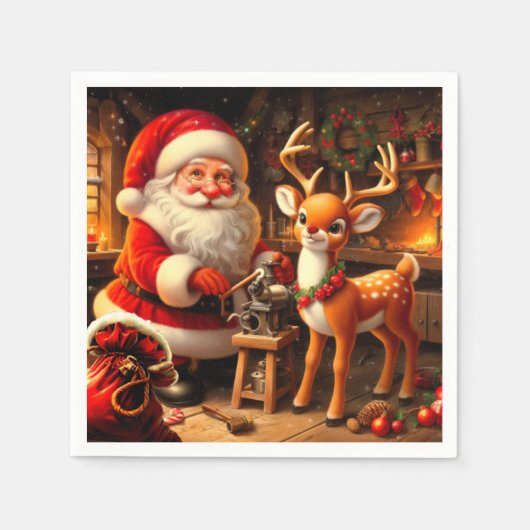 Serviette En Papier Cute Père Noël et Reindeer (Devant)