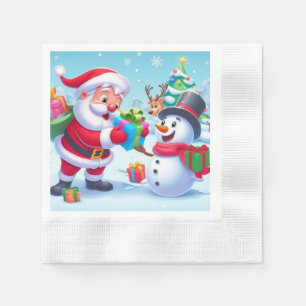Serviette En Papier Cute Père Noël et Snowman