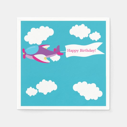 Serviette En Papier Cute Petit Avion Girl Papier d'Anniversaire (Devant)