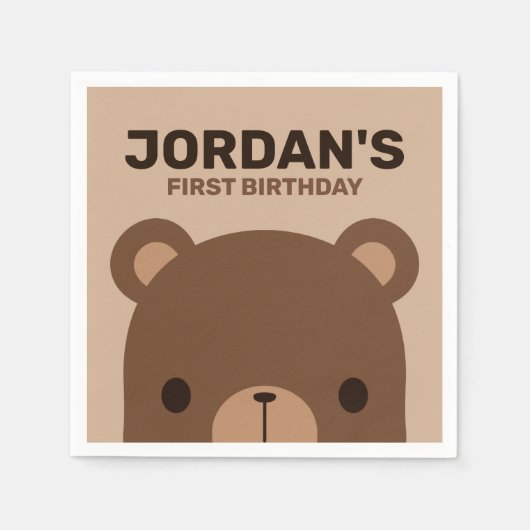 Serviette En Papier Cute Petit Ours Brown Anniversaire (Devant)