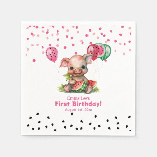 Serviette En Papier Cute Piglet Manger Watermelon Papier d'anniversair (Devant)