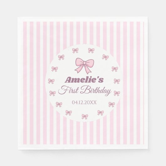 Serviette En Papier Cute Pink Bow 1st Birthday Party (Devant)