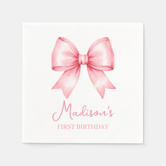 Serviette En Papier Cute Pink Bow Girl First Birthday (Devant)