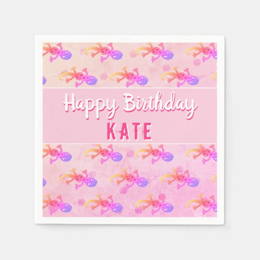Serviette En Papier Cute Pink Lizard Gecko Fille fête d'anniversaire (Devant)