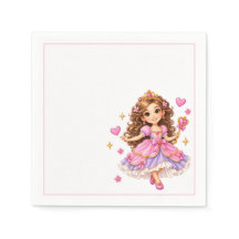 Cute Pink Princess Birthday Napkins