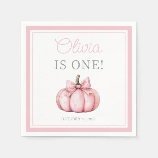 Serviette En Papier Cute Pink Pumpkin Baby Girl First Birthday (Devant)