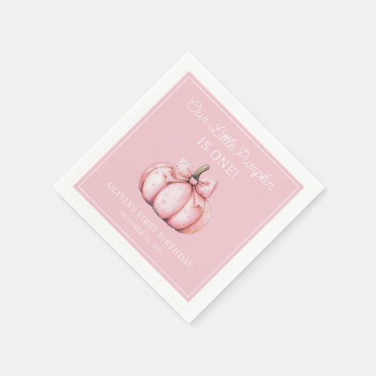 Serviette En Papier Cute Pink Pumpkin Girl Baby First Birthday (Coin)