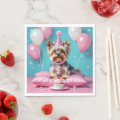 Serviette En Papier Cute Pink Yorkie Birthday (En situation)