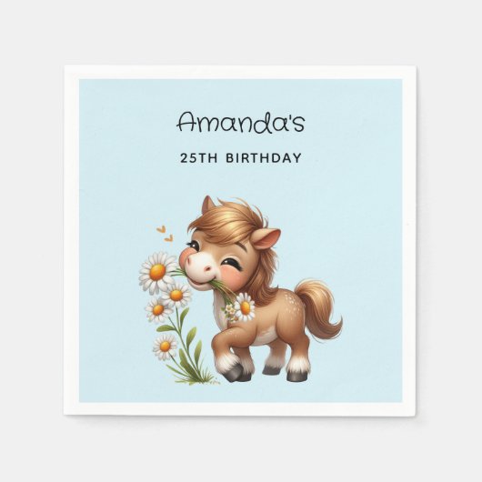 Serviette En Papier Cute Pony Mange Daisées Party (Devant)