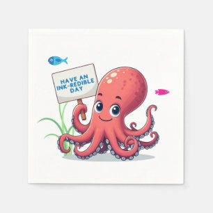 Serviette En Papier Cute, poulpe caricaturale avec poisson