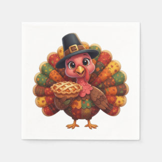 Serviette En Papier Cute Quilted Patchwork Turkey | Pilgrim Hat Pie