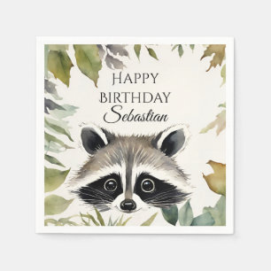 Serviette En Papier Cute Raccoon Woodland Animal Anniversaire