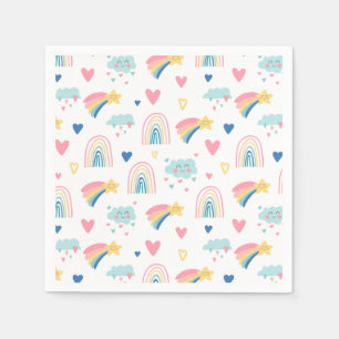 Serviette En Papier Cute Rainbow Hearts & Clouds Motif