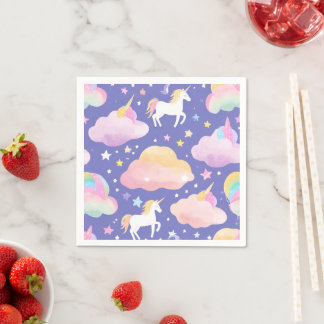 Serviette En Papier Cute Rainbow licorn unicorne anniversaire violet e