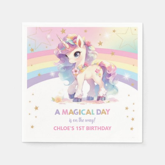 Serviette En Papier Cute Rainbow Princess Unicorn 1er anniversaire (Devant)