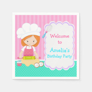 Serviette En Papier Cute Red Hair Girl Baking Anniversaire