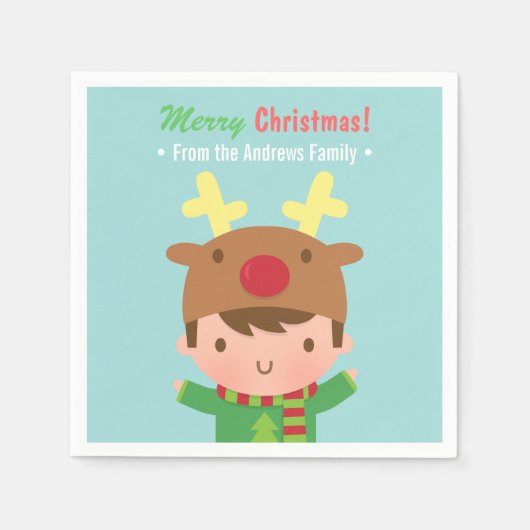 Serviette En Papier Cute Reindeer Boy Christmas Party Fournitures (Devant)
