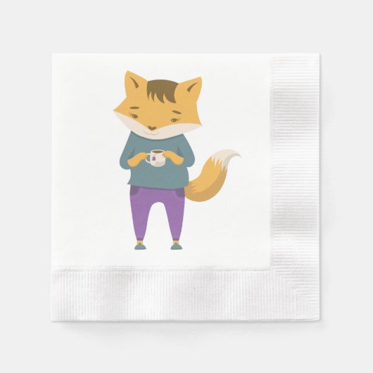 Serviette En Papier Cute renard avec tasse de thé (Devant)