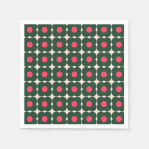 Serviette En Papier Cute Retro Pop Fleur Motif Noël Rose Vert