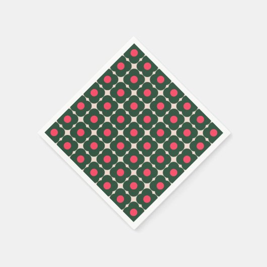 Serviette En Papier Cute Retro Pop Fleur Motif Noël Rose Vert (Coin)