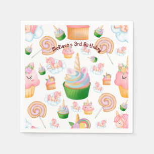 Serviette En Papier Cute Rose Colorful Girl Cupcake Unicorn Anniversai