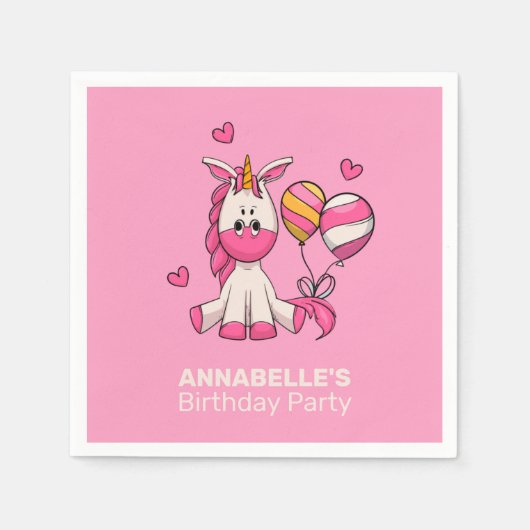 Serviette En Papier Cute Rose Unicorn Fille Anniversaire (Devant)