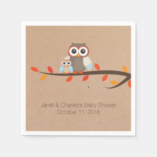 Serviette En Papier Cute Rustic Chouettes Baby shower Papier (Devant)