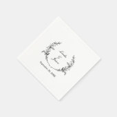 Serviette En Papier Cute Rustique Floral Wreath Mariage noir et blanc (Coin)