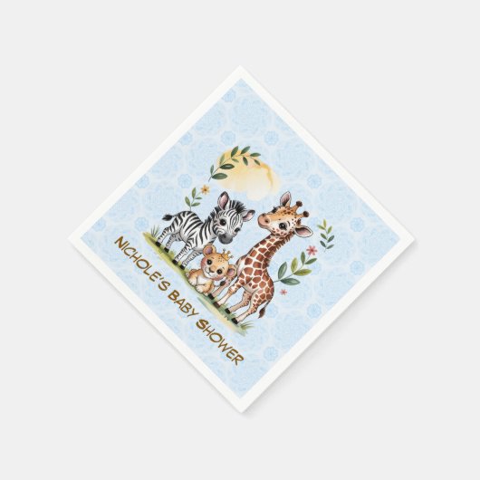 Serviette En Papier Cute Safari Animal Trio Boy Baby Shower (Coin)