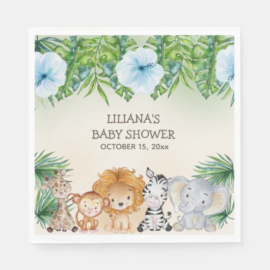 Serviette En Papier Cute Safari Jungle Animaux Baby shower Garçon (Devant)