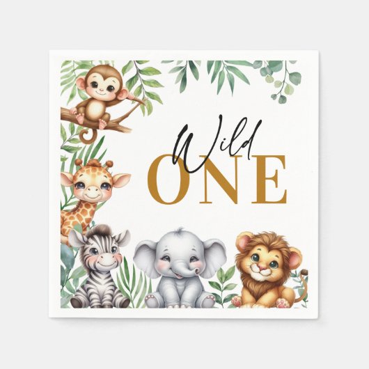 Serviette En Papier Cute Safari Jungle Animaux Wild One Boy Anniversai (Devant)