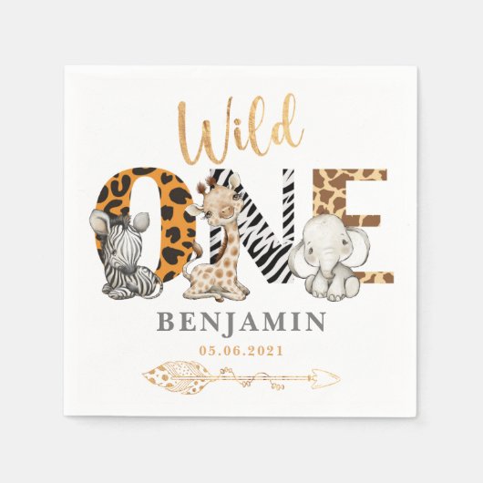Serviette En Papier Cute Safari Wild Un Anniversaire serviettes (Devant)