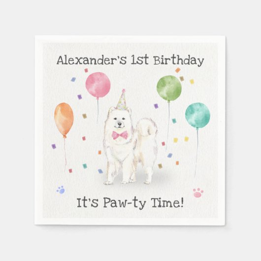 Serviette En Papier Cute Samoyed Chien fête d'anniversaire (Devant)
