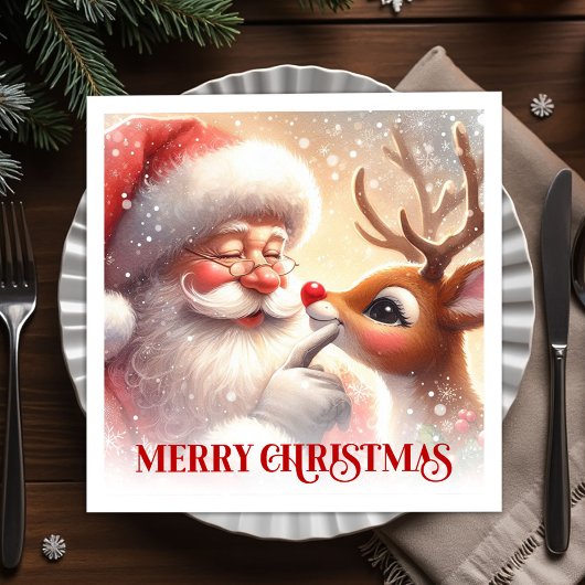 Serviette En Papier Cute Santa Rudolph Christmas Dinner Napkins