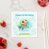 Serviette En Papier Cute Sea Turtle Boy 1er Anniversaire serviettes (En situation)
