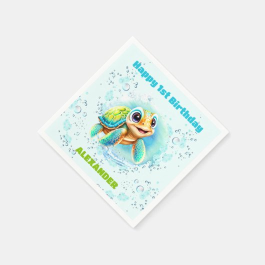 Serviette En Papier Cute Sea Turtle Boy 1er Anniversaire serviettes (Coin)