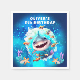 Serviette En Papier Cute Shark Boy Anniversaire Blue Party Papier serv