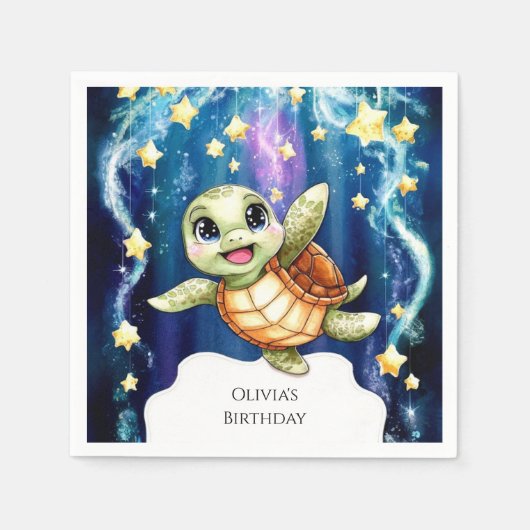 Serviette En Papier Cute Simple Tortue d'Enfants Anniversaire (Devant)