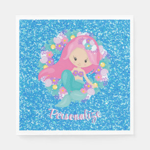 Serviette En Papier Cute sirène rose Parties scintillant bleue Personn