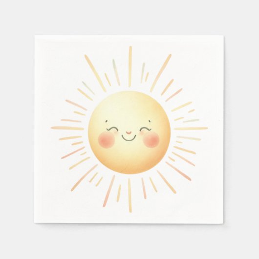 Serviette En Papier Cute souriant Aquarelle Jaune Soleil Fun Enfants (Devant)