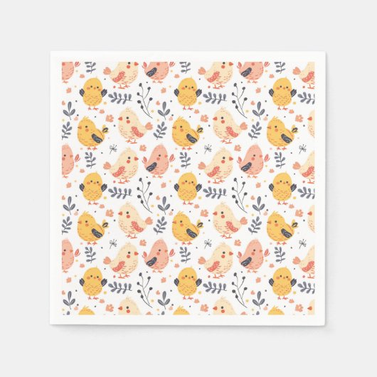 Serviette En Papier Cute Spring Chicks et modèle floral (Devant)