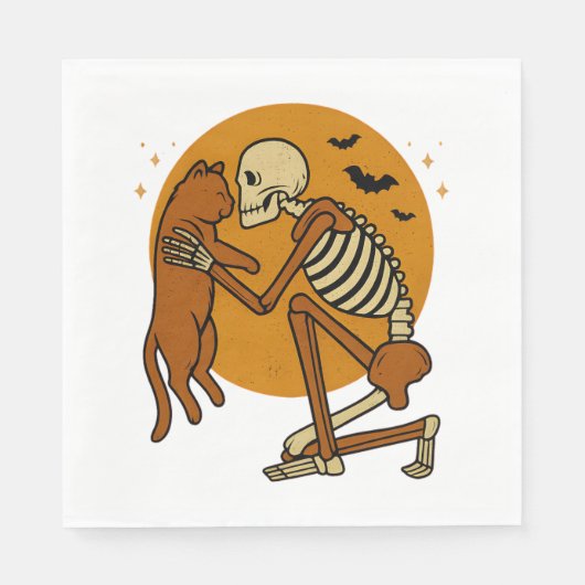 Serviette En Papier Cute Squelette Accrocher Chat Gothique Halloween D (Devant)