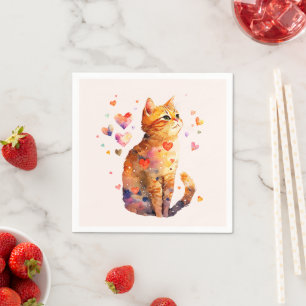 Serviette En Papier Cute Tabby Chat avec Coeurs