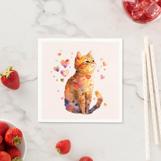 Serviette En Papier Cute Tabby Chat avec Coeurs (En situation)