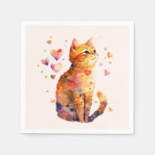 Serviette En Papier Cute Tabby Chat avec Coeurs (Devant)